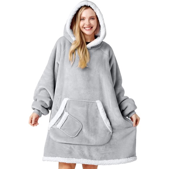 LuckyApr Wearable Blanket,Hoodie Blanket Oversized Sherpa Blanket for Adult(Gray)