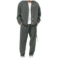thumbnail image 2 of Tdoqot Mens Sweatsuits 2 Piece- Button Down Long Sleeve Sweatshirt and Pants Casual Fashion Tracksuit Dark Gray Size L, 2 of 6