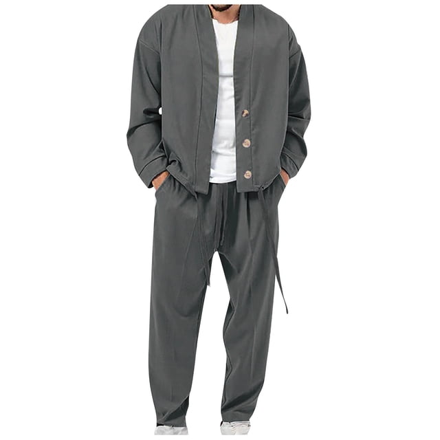 UVEASISHA Jogger Sets for Men 2 Piece Casual Lapel Button Jacket Sweatsuit Drawstring Long Pants Tracksuit Outfits 2025 Fall Loose Sport Suit Set Spring Sales Today