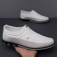 thumbnail image 5 of Men's Leather Casual Loafers Business Adjustable Breathable Comfortable Working Hand-Sewed Shoes White 14 US, 5 of 7