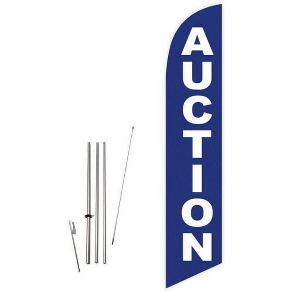 Cobb Promo Auction Blue Feather Flag with Complete 15ft Pole kit and Ground Spike