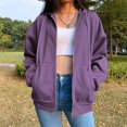 thumbnail image 6 of Fashion Women' Zip Up Hoodie Retro Hooded Jacket with Zipper Womens Hoodie Jacket with Sweatshirt Solid Color Sweatshirt Coat for Women - Purple 2XL, 6 of 10