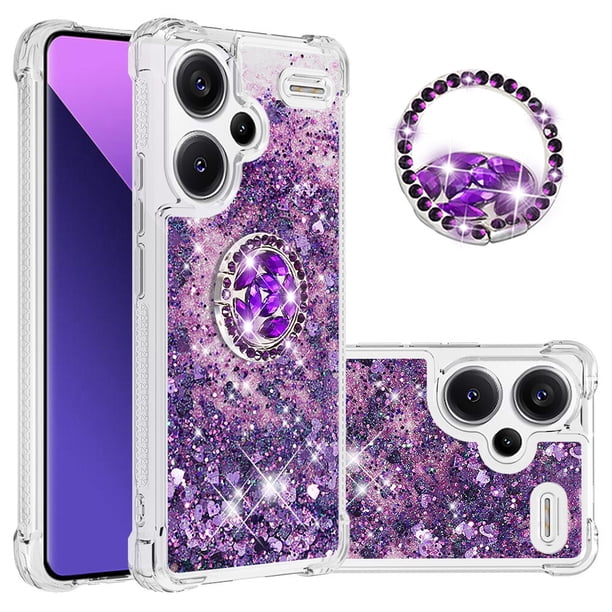 Funda para Xiaomi Redmi Note 13 Pro Plus 5G con Brillo Líquido Flotante, Purpurina, Parachoques y Anillo Giratorio Soporte