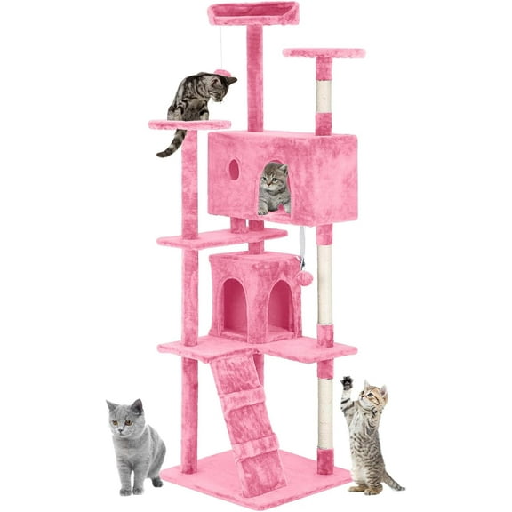 DEXS Cat Tree 70in Cat Tower with Cat Scratching Post,Multi-Level Cat Condo Stand House Furniture Kitty Activity Center with Furry Ball Toys Cat Tree for Indoor Cats,Pink