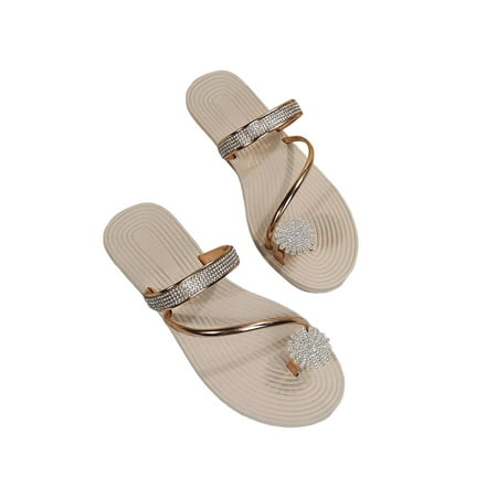 

Gomelly Ladies Flip Flops Comfort Fashion Slippers Rhinestone Flat Sandals Anti Skid Thong Sandal Womens Women s Slides Gold 6.5