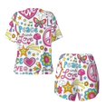 thumbnail image 6 of Wukai Peace Love and Dove Flower Power Print Women's Pajama Set - Short-Sleeve Top and Shorts with Elastic Waistband and Pockets for Loungewear, Yoga, and Casual Wear-Large, 6 of 8