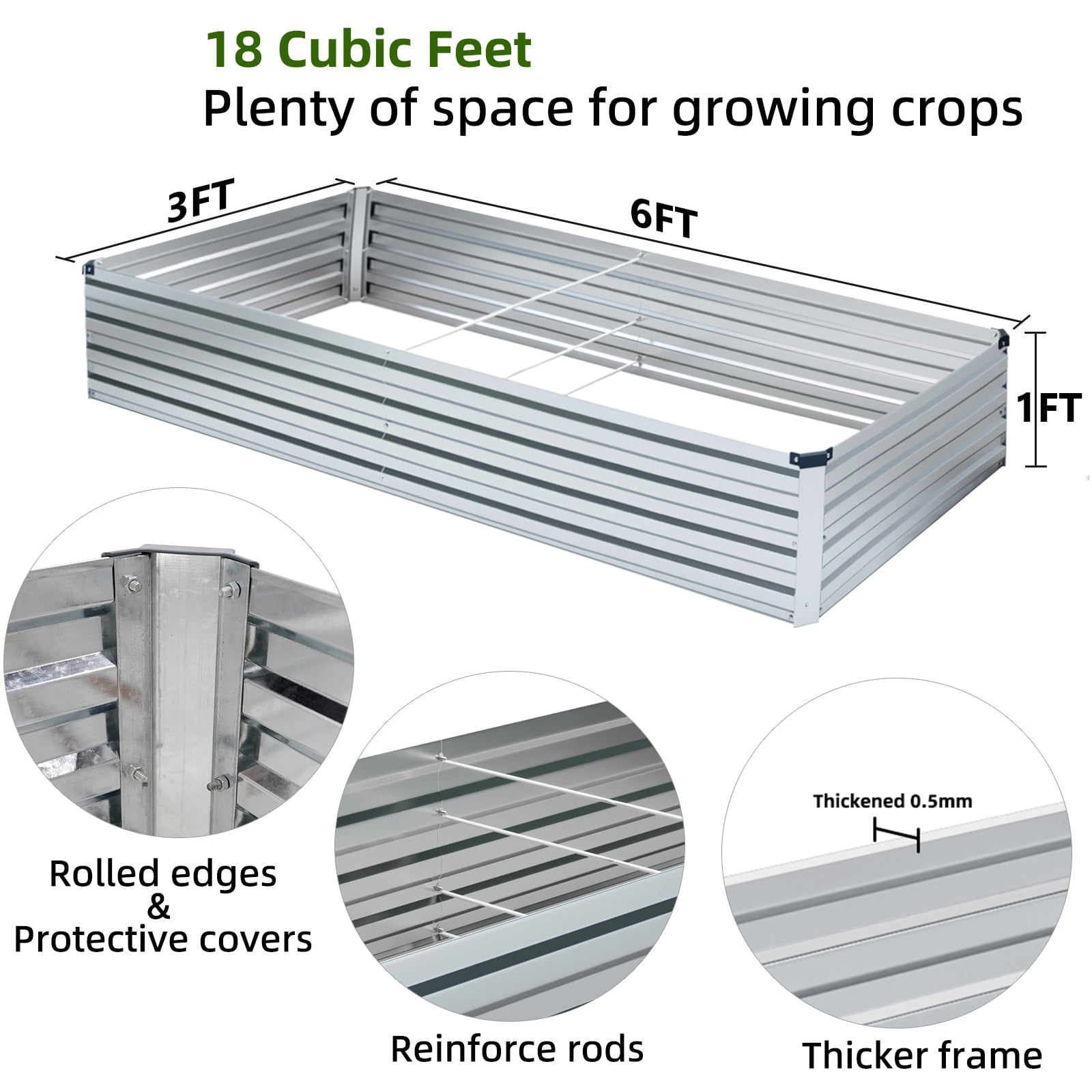 Amoboro 6x3x1ft Outdoor Metal Raised Garden Bed Planter Box for Vegetables, Flowers, Herbs 2pcs