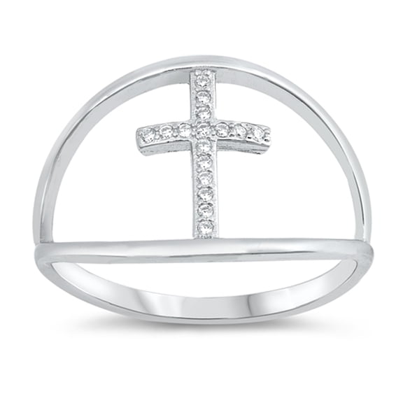 White CZ Wide Dainty Cross Christian Ring .925 Sterling Silver Band Jewelry Female Size 5
