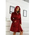 thumbnail image 4 of U2SKIIN Women Hooded Fleece Robe, Short Plush Robes for Womens With Hood Soft Warm Spa Bathrobe（Burgundy-hooded, XX-3X-Large）, 4 of 6