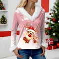 thumbnail image 5 of Rotm Christmas Womens Tops Fall T Shirts Christmas Snowflake Graphic Tee Tops Long Sleeve V Neck Plush Trim Pullover(Pink,L), 5 of 5