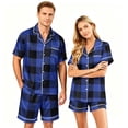 thumbnail image 2 of Leidass Couples Plaid Pajama Set Short Sleeve Button Down Sleepwear Lounge Set with Shorts Matching His and Hers Nightwear Black L, 2 of 5