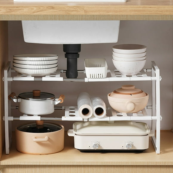 Decoración del hogar, decoración de habitaciones, decoración de paredes. Estante para fregadero de cocina de acero inoxidable, retráctil, de plástico, de doble capa, para ollas y cuencos, estante de a