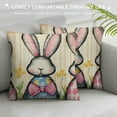 thumbnail image 3 of PRATYUS  Easter Bunny Three Rabbits Throw Pillow Cover, Bowknot Easter Eggs Flowers Cushion Case Decoration for Sofa Couch 12x12in, 3 of 5