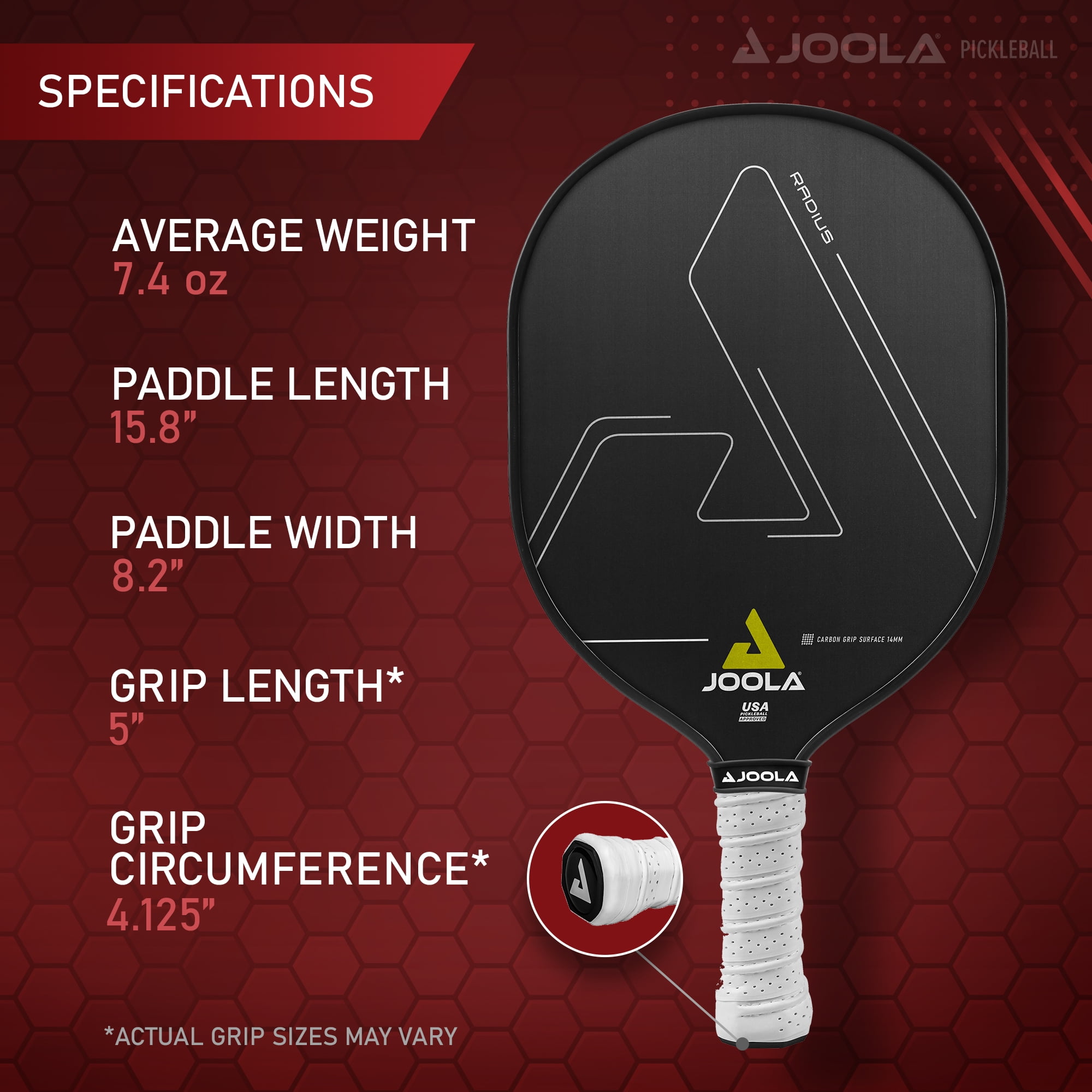JOOLA Radius CGS 14mm Pickleball Paddle, Carbon Fiber, Black