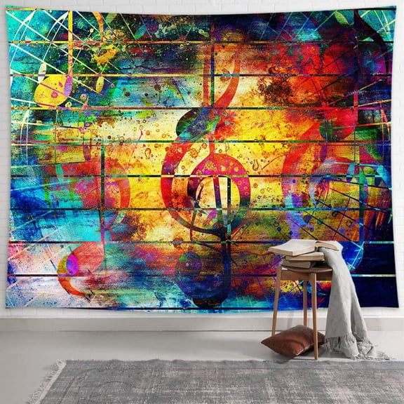 Lacoiime Music Tapestry Wall Hanging Music Wall Art Decor, Music Note Colorful Woodern Board Tapestries, Musical Wall Tapestry Psychedelic Bohemian Indian Wall Art Tapestry Bedroom Living Room Dorm