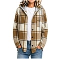 thumbnail image 2 of ZZkhGO Women's Plaid Hooded Button‑Front Cardigan Coat Long Sleeve Oversized Outerwear with Chest Pocket, 2 of 6