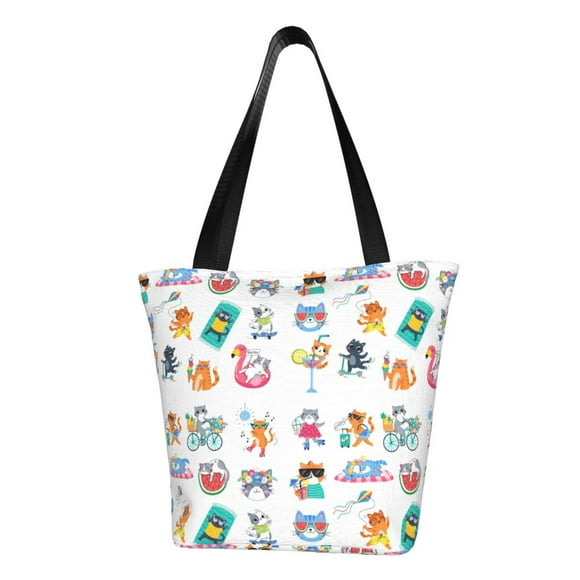 Balery Hello Summer Cat Bolsa de Hombro con Diseño, Bolsa Grande y Duradera, Bolsa Versátil para Compras
