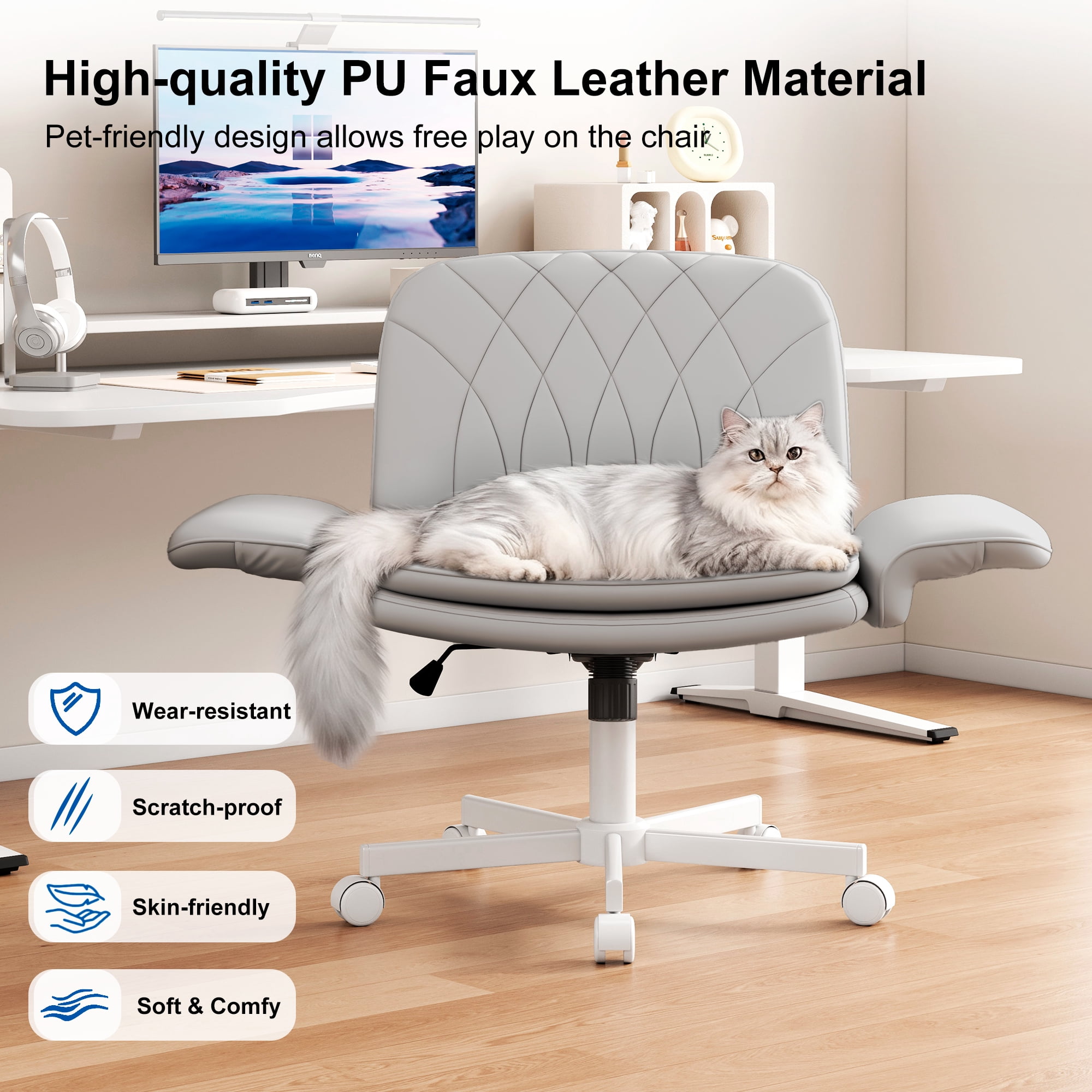 Misolant Big and Tall Office Chair, Computer Chair with Soft Adjustable Armrests, Ergonomic Gaming Chair with Breathable Linen Design, Executive Chairs with Footrest