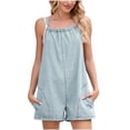 thumbnail image 2 of YTCAMLO Loose Fit Womens Denim Overalls Trendy Y2K Loose Fit Adjustable Strap Short Jumpsuits with Pockets Backless Rompers, 2 of 9
