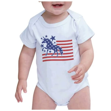 

7 ate 9 Apparel Kids Patriotic 4th of July Outfit - Unicorn Flag Magical USA White Onepiece 6-12 Months