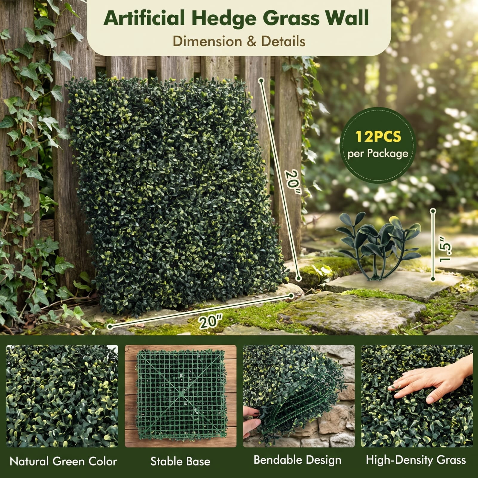 Vebreda Artificial Plant Decor, 12 Pieces Artificial Peanut Leaf Hedges Panels, High-density Peanut Leaf Panel, Long-lasting and Bright Color