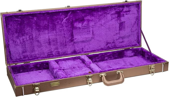 Crossrock Designer Series- Wooden Case for Jazzmaster/Jaguar Style Electric Guitars- Security Lock, Metal Feet, Storage Space- Chocolate Brown