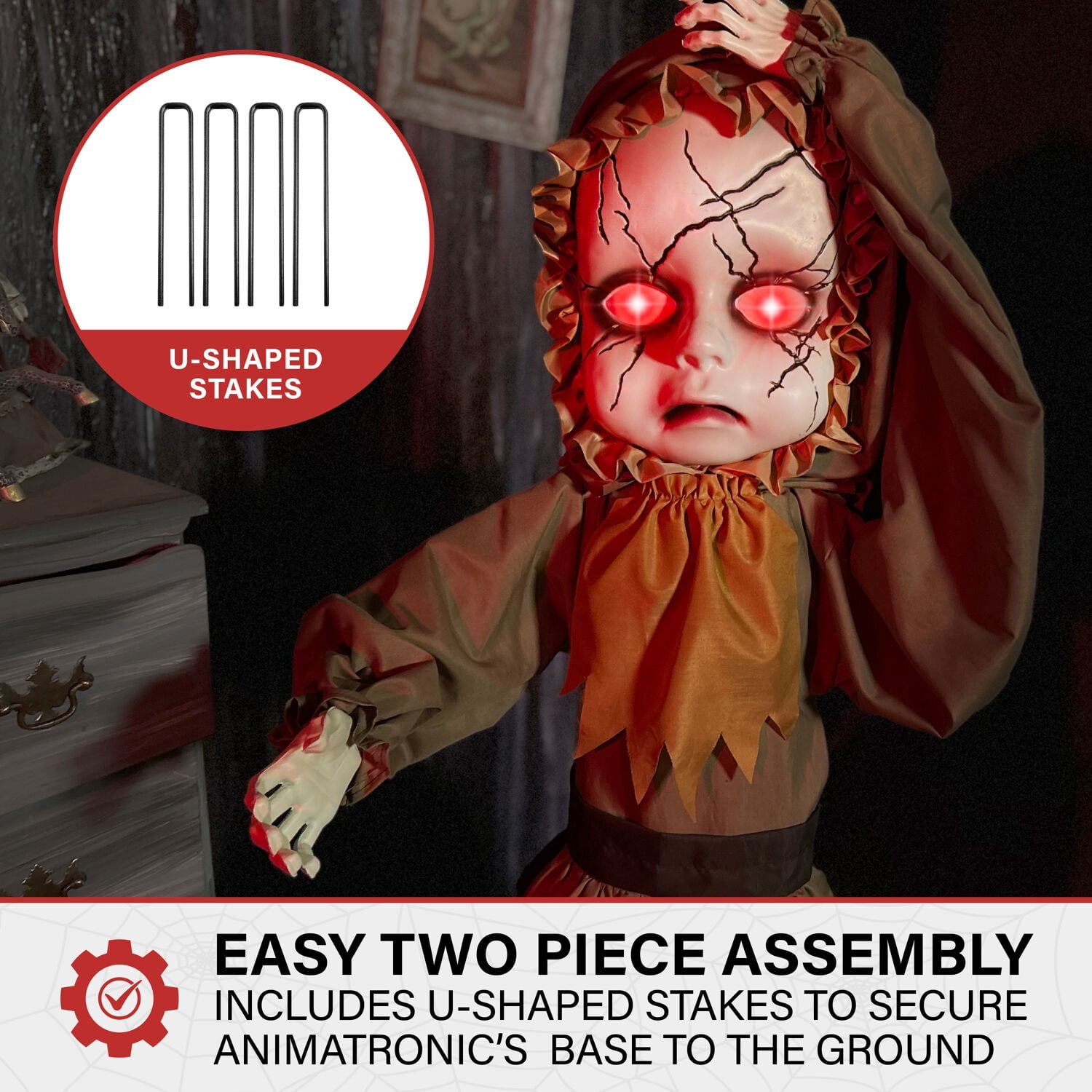 Haunted Hill Farm 5.25 ft Life Size Animatronic Demon Girl, Halloween Decoration, HHGIRL-9FLSA