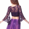 thumbnail image 4 of Qulqfy Women Tie Front Bolero Shrug Flare Sleeve Lace Purple Sheer Flowy Cardigans Womens Latin Dance Tops, 4 of 7