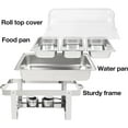 thumbnail image 3 of Chafing Dish Buffet Set with Roll Top Plastic Cover, Stainless Steel 8 QT Rectangular Chafers and Buffet Warmers Set w/3 Third Size Food Pan, Water Pan, Fuel Can for Catering Event Party, 3 of 7
