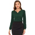 thumbnail image 1 of Blusa de trabajo elegante con cuello en forma de corazón y manga larga para mujer Verde oscuro S, 1 of 4