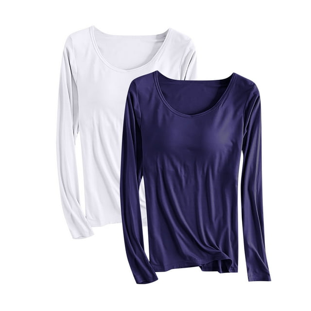 Pijama de manga larga para mujer, ropa de casa de color con almohadillas para el pecho, camiseta de manga larga, cómoda base para uso externo, pijama de modal de cuello redondo para mujer.