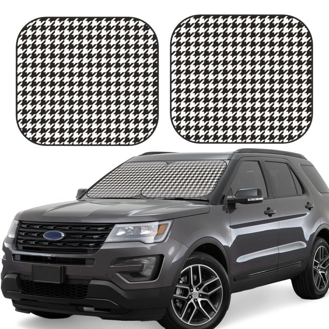 Fotbe Houndstooth Black And White Juego de 2 Piezas de Parasoles para Parabrisas | Bloqueador Solar para Auto | Accesorios Plegables para Protección Solar Interior-Large