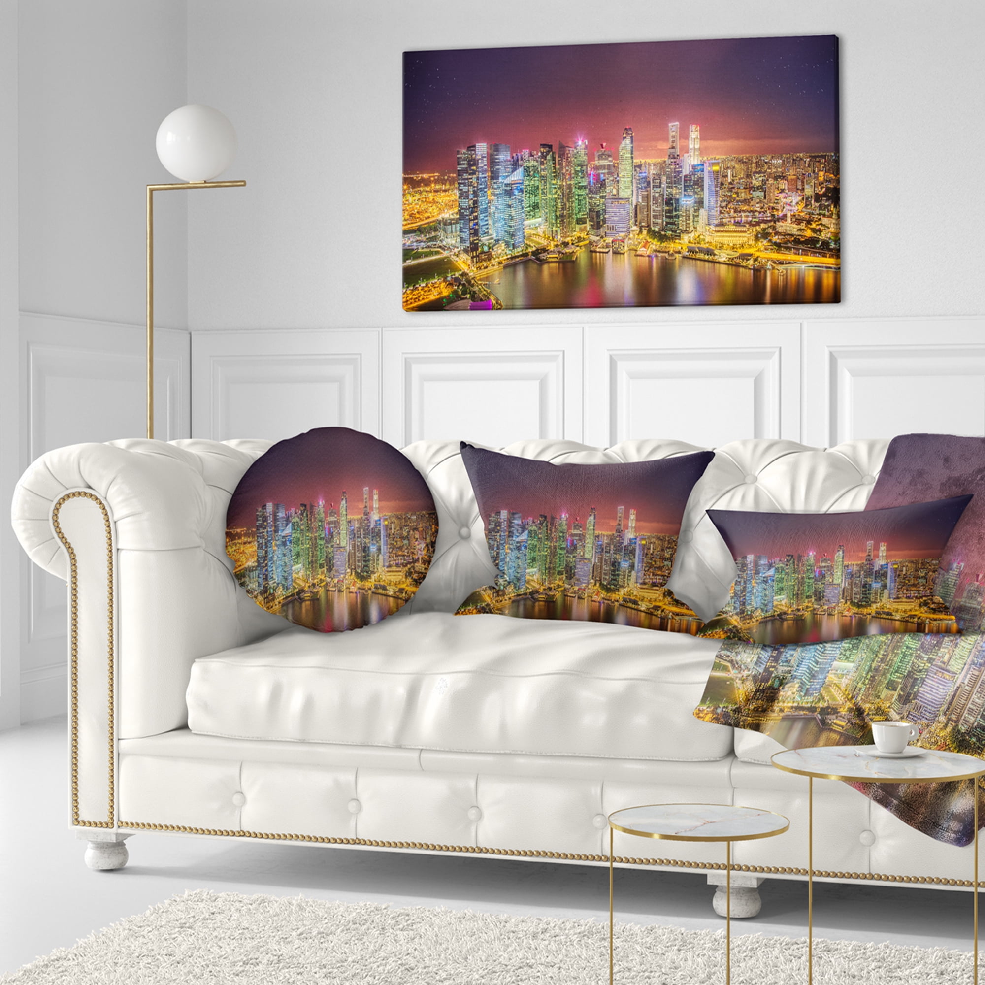 Designart Singapore Skyline View of Marina Bay - Cityscape Throw Pillow - 12x20