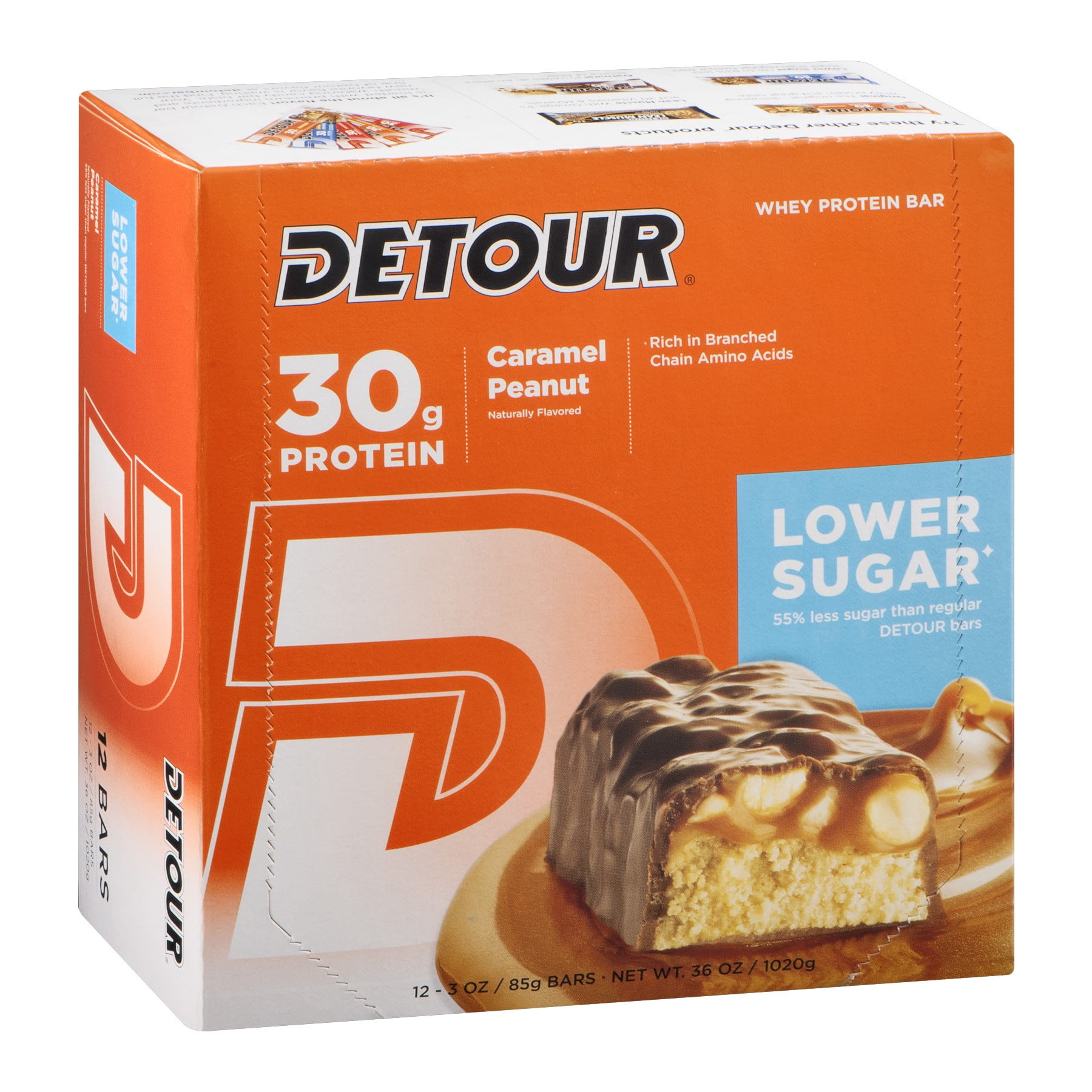 Detour Lower Sugar Protein Bar, Caramel Peanut , 30g Protein, 12 Ct
