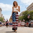 thumbnail image 6 of Women's Independence Day Pants Patriotic American Flag Print Elastic High Waist Lounge Pants Slit Baggy Wide Leg Classic Fit Breathable Trousers, #01 Dark Blue, XL, 6 of 6