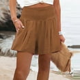 thumbnail image 2 of Womens Casual Summer Elastic High Waisted Smocked Cotton Linen Shorts Pants Pleated Cute Beach Flowy Lounge Shorts, 2 of 7