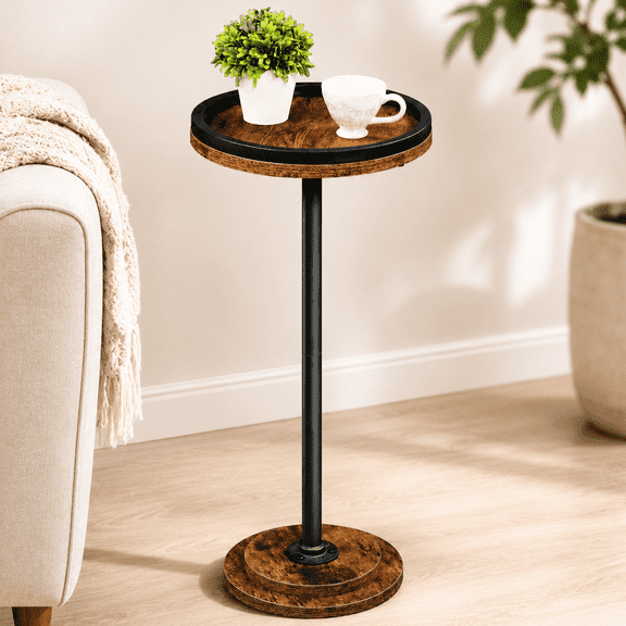 MEHOOM Round Side Table, Rustic Brown Drink Table for Small Spaces, Modern Accent End Table for Living Room, Bedroom