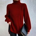 thumbnail image 5 of Duoif Chandails pour Femmes Mode Automne et Hiver Couleur Unie Chandail Tricoté Manches Longues Épaules Hautes Col Rabattu Chandail Chandail pour Femmes Hauts Rouges TG, 5 of 5