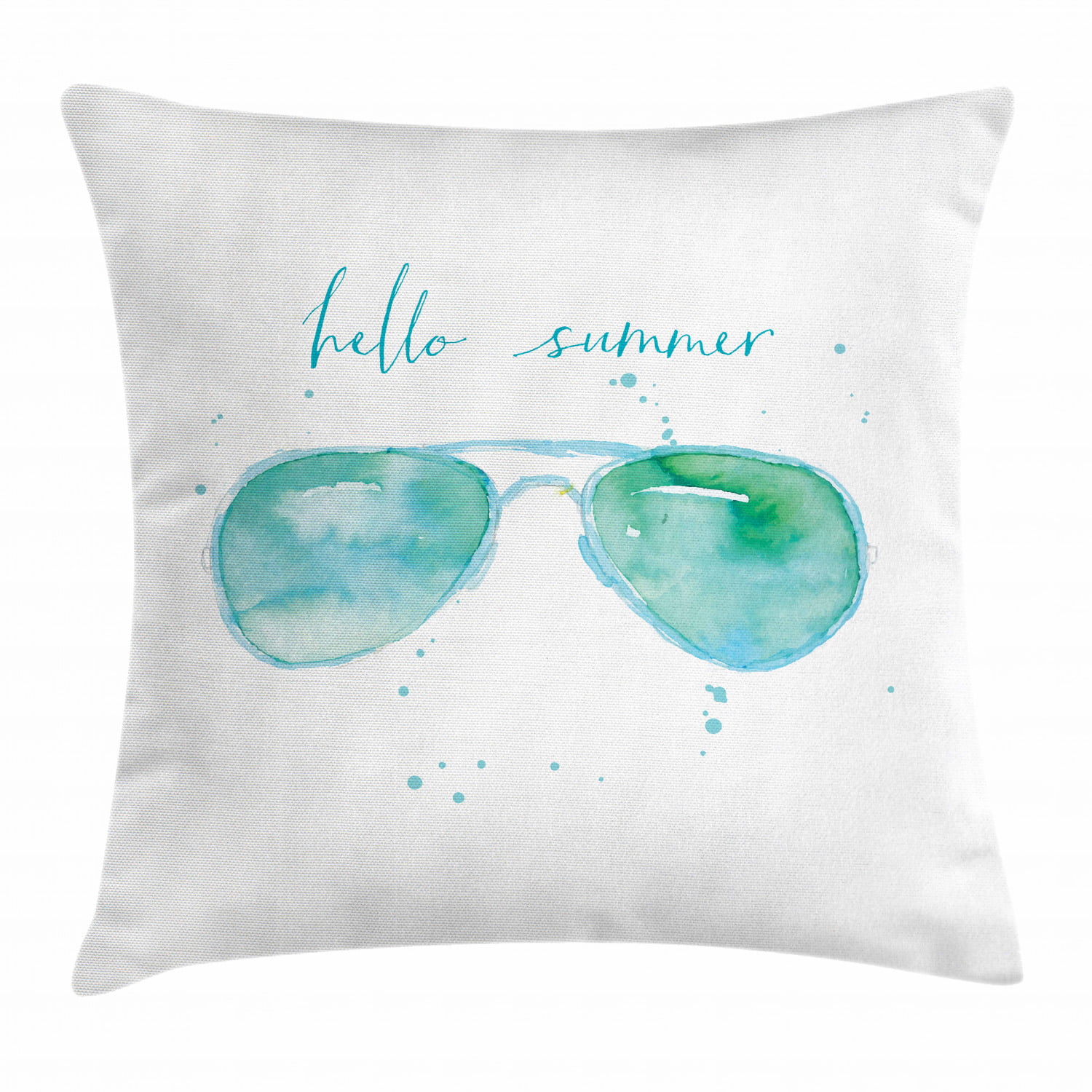 Swono Hello Summer Pillow Decorative Pillow Cover Cute Watercolor Cat in Sunglasses Eating Watermelon Throw Pillow Case Cotton Linen French Decor Rustic Cushion Cover for Sofa Couch 18x18 Inch
