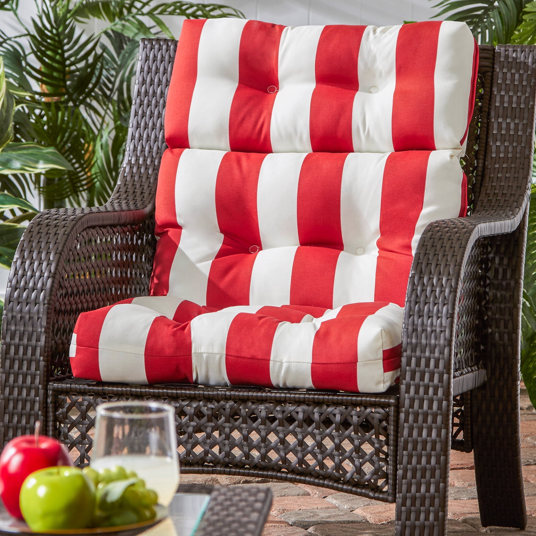 Cabana Red Stripe Outdoor High Back Chair Cushion