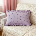 thumbnail image 3 of Ruffle Edge Pillowcase Double Layer Cotton Like Pillow Case Soft Breathable Bow Print Home Bedding for Hotel Travel Gift(Purple), 3 of 6