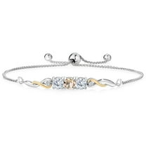 Gem Stone King 925 Sterling Silver and 10K Yellow Gold Peach Morganite Tennis Bracelet for Women (1.42 Cttw, Gemstone October Birthstone, Fully Adjustable up to 9 inch)