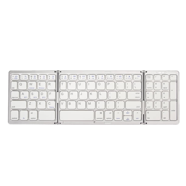 Teclado Bluetooth plegable triple con conexión para múltiples dispositivos, teclado inalámbrico para computadora portátil, tableta, teléfono, color plateado y blanco