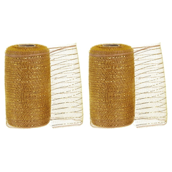 2pcs Decorative Mesh, 5.9in x 10 Yard Mesh Ribbon Roll Foil Metallic for Christmas Tree Decoration, Brown