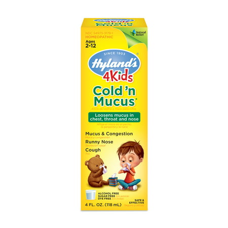 Hyland's 4 Kids Cold 'n Mucus Relief Liquid, Natural Relief of Mucus & Congestion, Runny Nose, Cough, 4