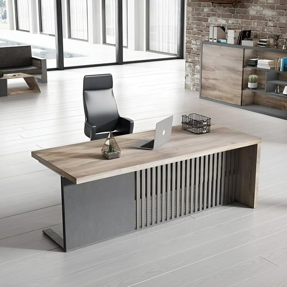 70.87" Executive Office Desk with Stainless Steels Sturdy Frame Cable Box(Left Return)