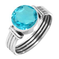 925 Silver Ring For Women - Girls Blue Quartz Stone Silver Ring Size 7.5 December Birthstone Boho Silver Ring Size 7.5 Gift For Women On Engagement 925 Silver Jewelry With Gemstone