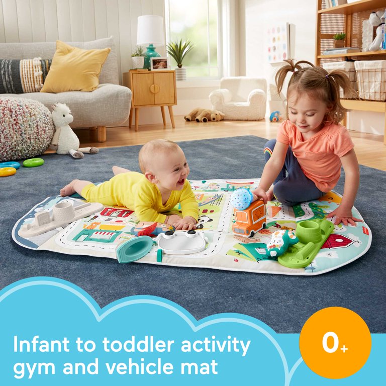 Fisher-Price Extra Big Adventures Baby Playmat - 60"x32" Camping Theme With 4 Sensory Toys