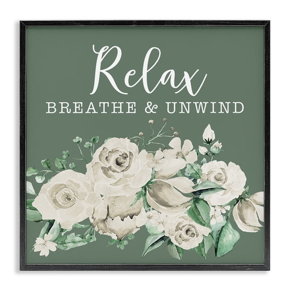Stupell Industries Breathe & Unwind with Florals Bath & Laundry Painting Black Framed Art Print Wall Art, 12 x 12