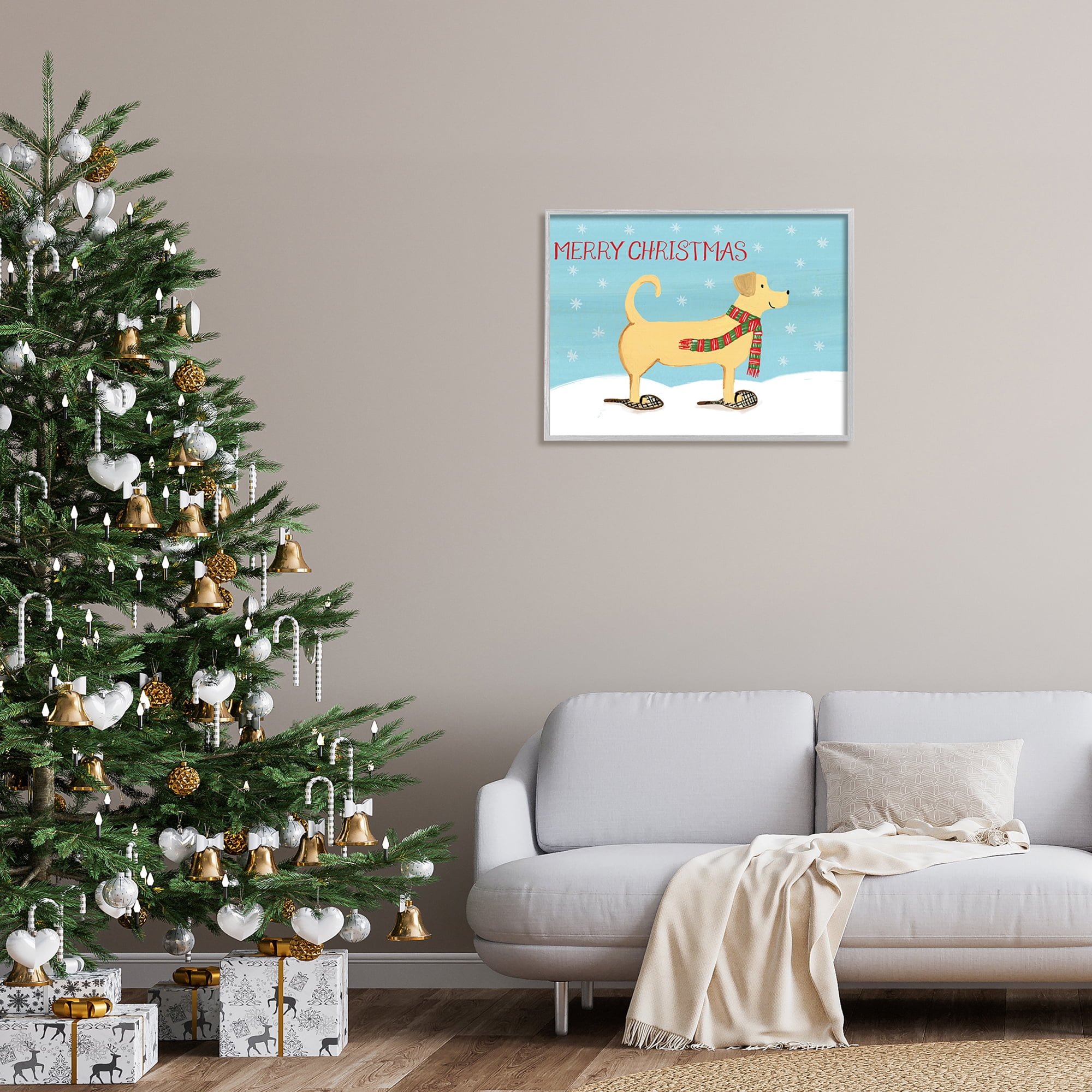 Christmas Snowshoe Dog Wearing Scarf Winter Landscape Animals & Insects Painting Framed Art Print Wall Art
